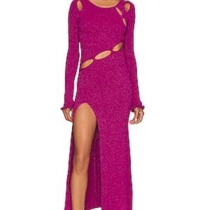 For Love And Lemons Lorelei Magenta Cut-Out Long Sleeve Dress